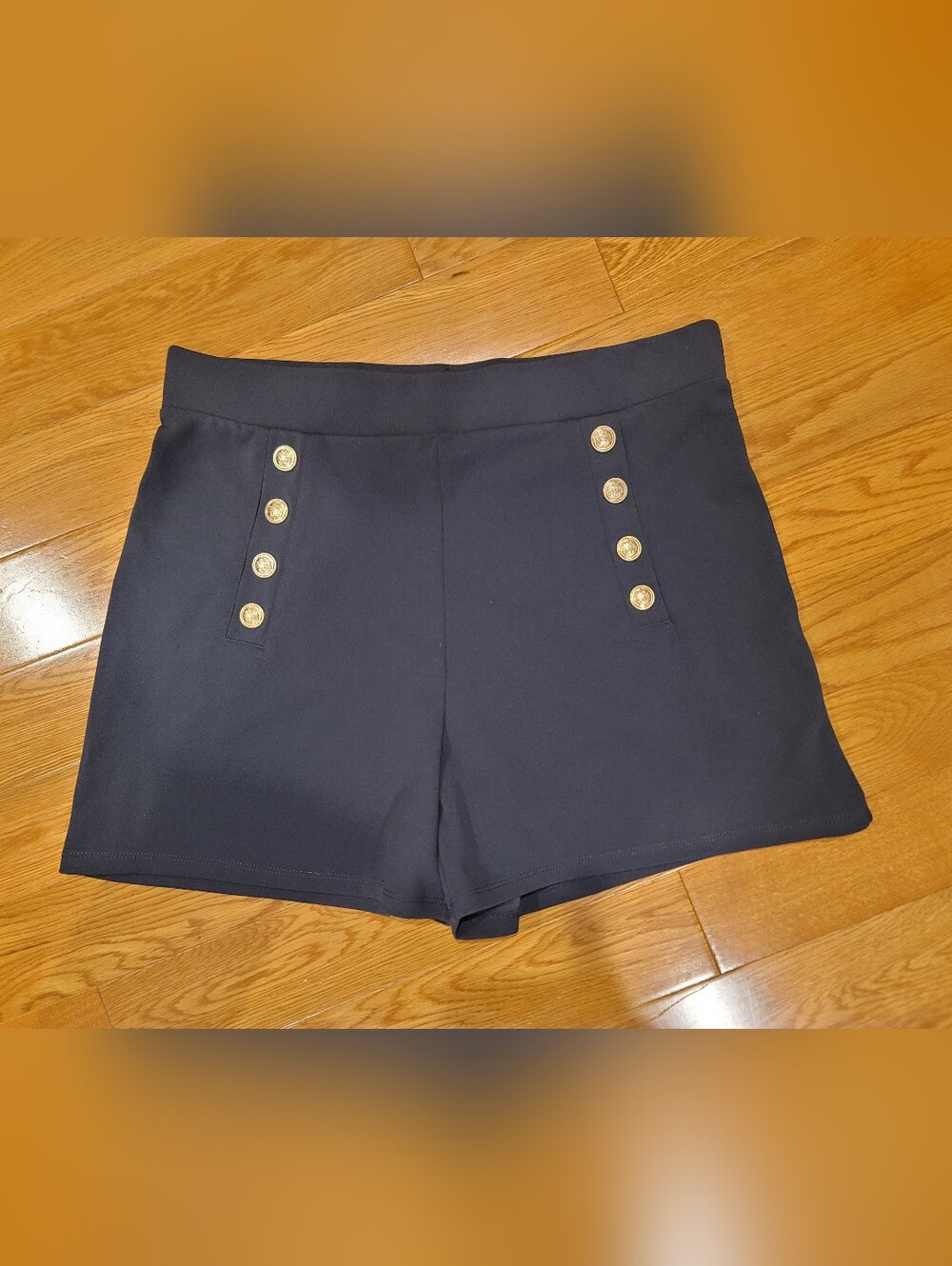 H&M Navy High Waist Shorts with Gold Button Accents